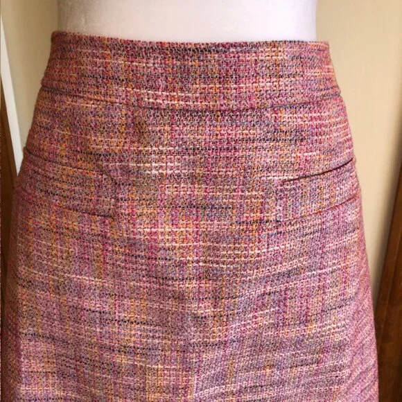 LOFT Pink Tweed A Line Petite Tailored Skirt 12P - Picture 4 of 15